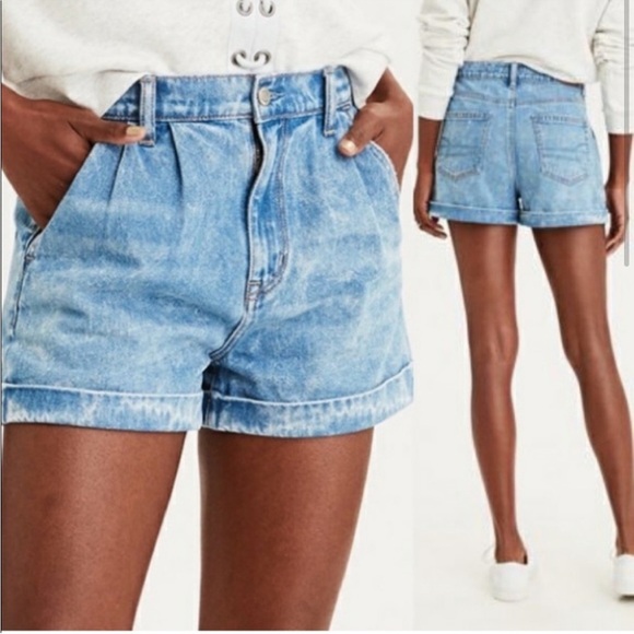 American Eagle Mom Shorts Denim High Rise Blue Womens 8 - Picture 1 of 12